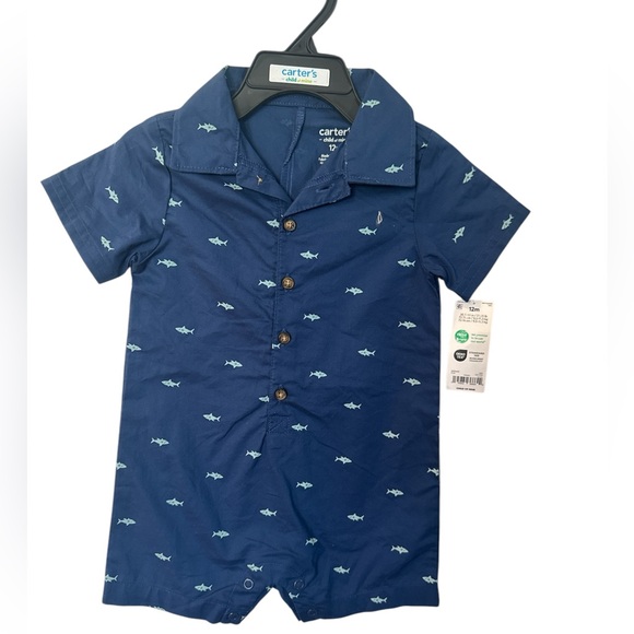 Carter's Navy Shark Print Romper 12m - Picture 2 of 3